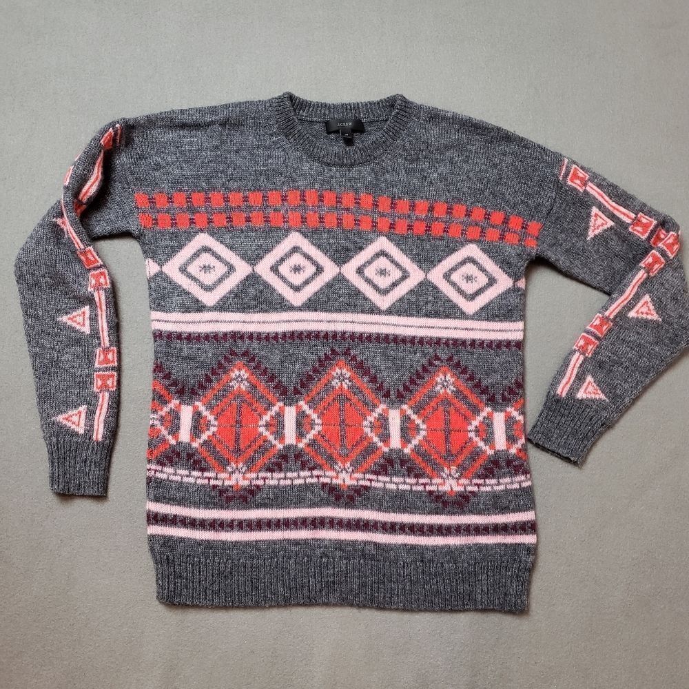 J. Crew EUC Abstract Fair Isle Wool, Mohair Blend Sweater